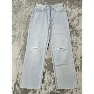 YMI Jeans Womens 5/27 Blue Light Wash Dream‎ 90s High Rise Distressed Raw Hem
